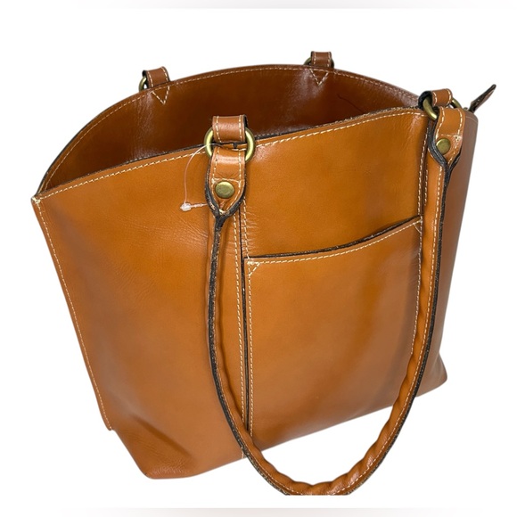Patricia Nash Tan Leather Zip Top Tote Shoulder Bag Phone Pockets Front and Back - Picture 15 of 16